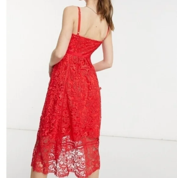 Ted Baker Valens Red Lace Midi Dress - Picture 2 of 12